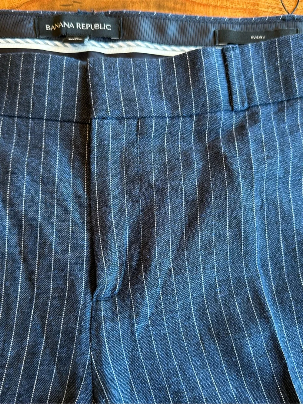 Banana Republic Navy Pinstripe Tapered Linen Pants NWOT